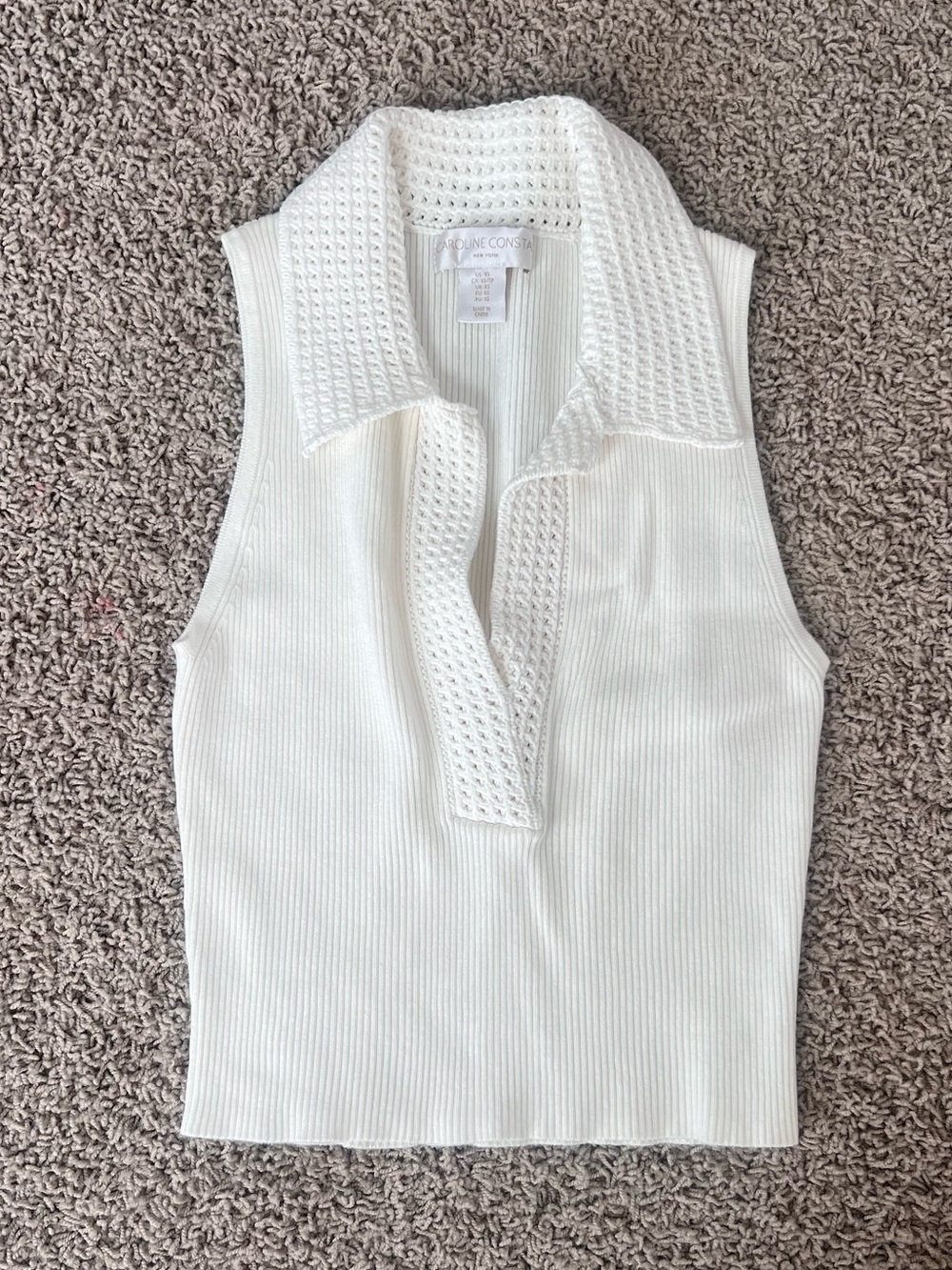 Caroline Constas Ribbed cropped Polo crochet tank top